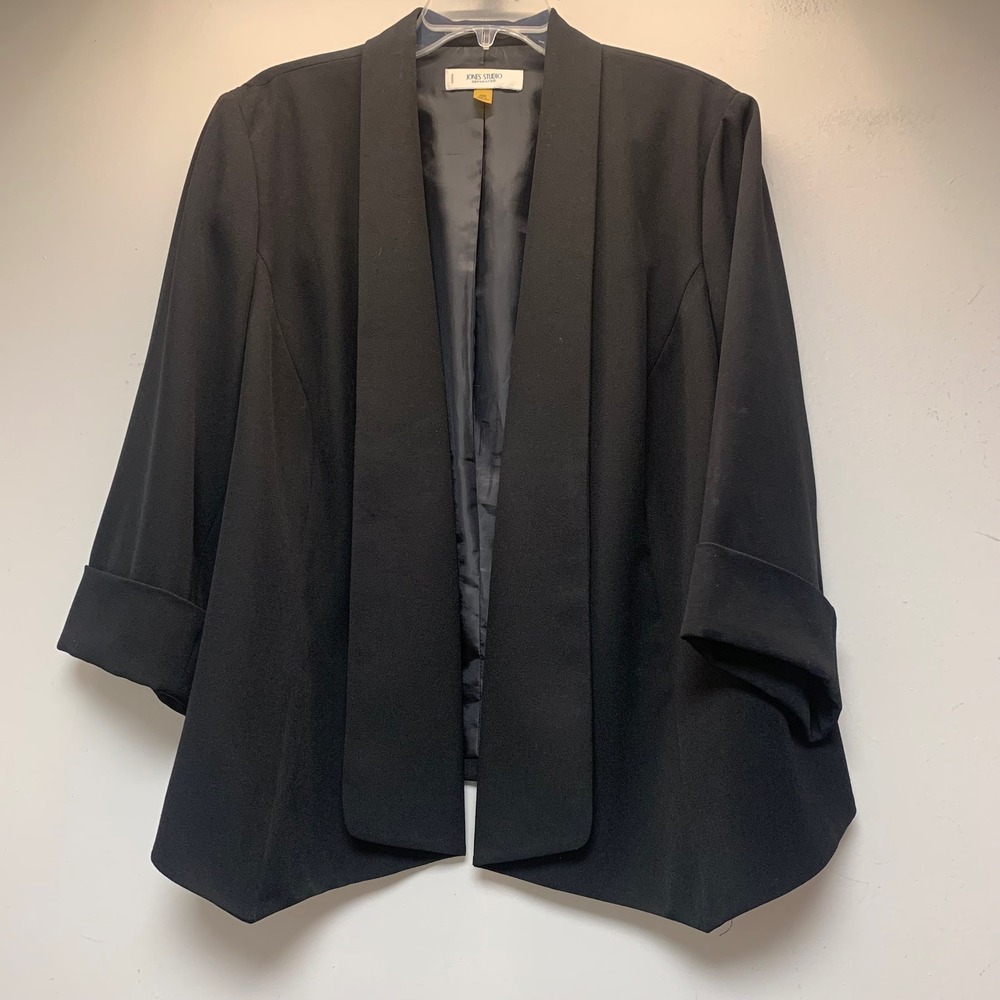 Jones Studio Blazer Woman 20W Black Excellent Open Front Shawl Collar Cuffed